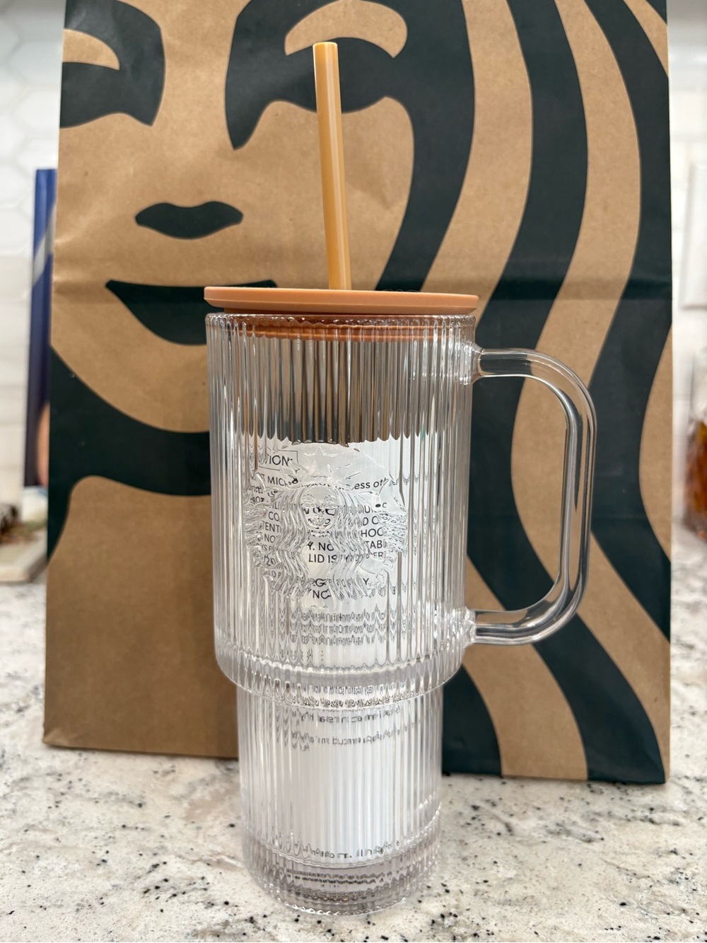 Starbucks 2026 Fall Pleated Clear Glass Handle Cold Cup Tumbler. NWT. HTF.